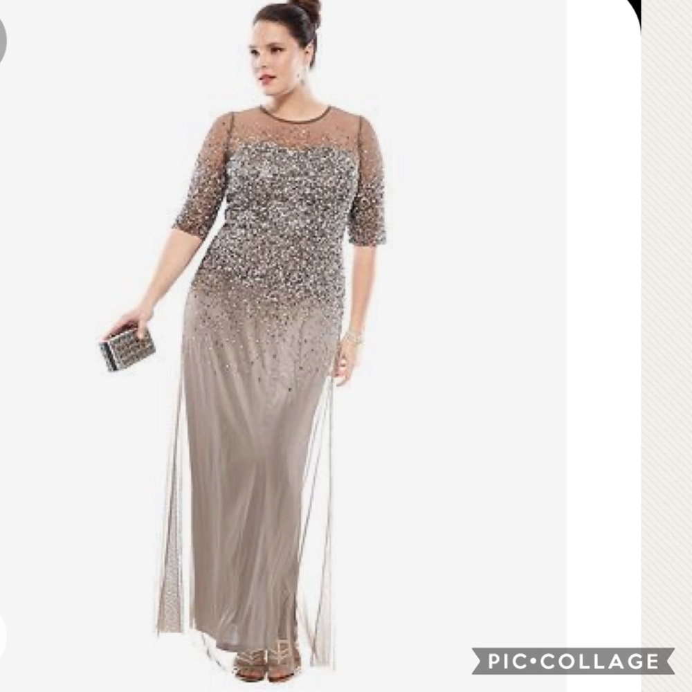 Adrianna papell PLUS SIZE beaded SWEETHEART ILLUSION NECKLINE DRESS - Picture 4 of 16